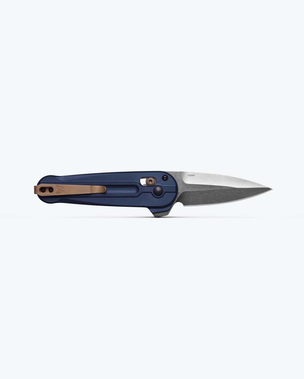 Lowden™ Crater Blue Aluminum Tactical Knife - Back Handle Detail Open | Benchmade Knife Co.