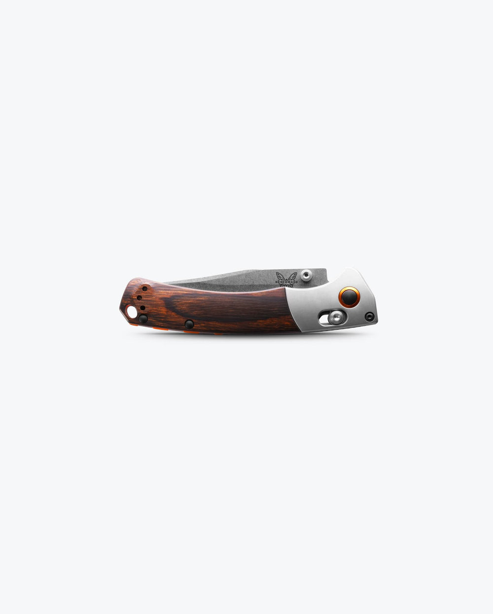 Mini Crooked River Gray Aluminum & Wood Clip-Point EDC Knife - Closed Front View | Benchmade Knife Co.