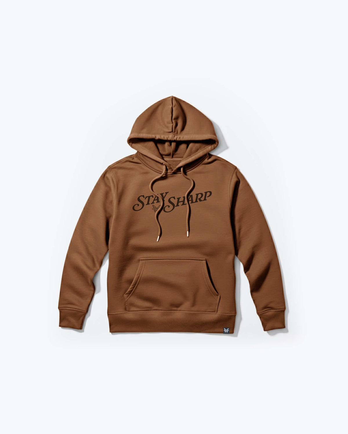 Saddle Brown Stay Sharp Hoodie - Flat Lay Front View with Script Chest Logo | Benchmade Knife Co.