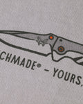 Gray Cotton Tee - Close-Up of Mini Adira Knife Chest Print with Benchmade Logo | Benchmade Knife Co.