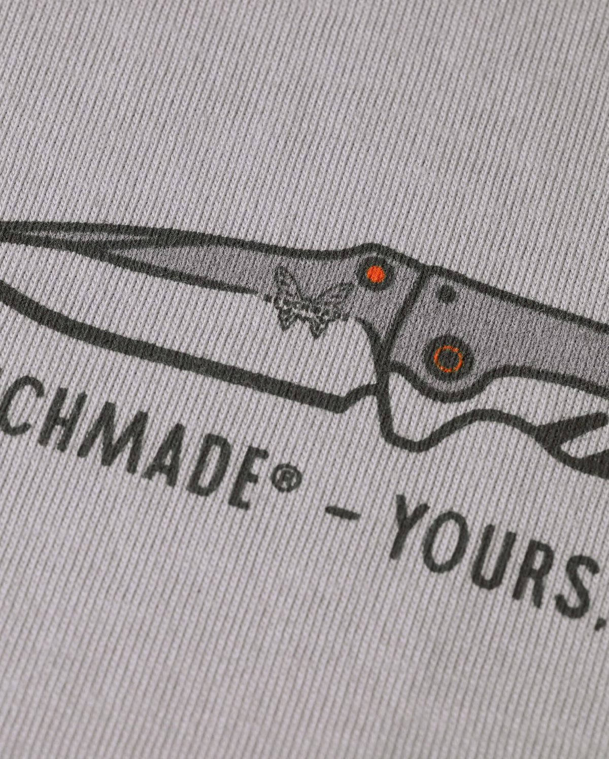 Gray Cotton Tee - Close-Up of Mini Adira Knife Chest Print with Benchmade Logo | Benchmade Knife Co.