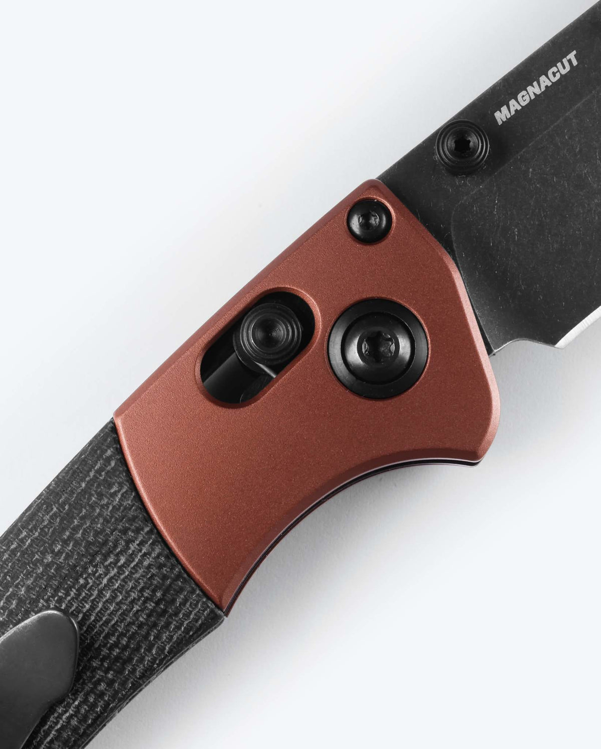 Mini Crooked River AXIS Lock Close-up - Burnt Copper Hardware Detail | Benchmade Knife Co.