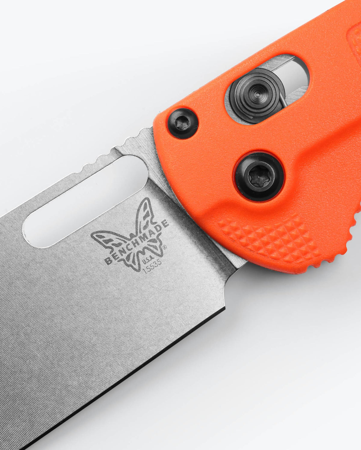 Benchmade Taggedout® Orange Grivory® - AXIS Lock Mechanism Detail Close-up | Benchmade Knife Co.