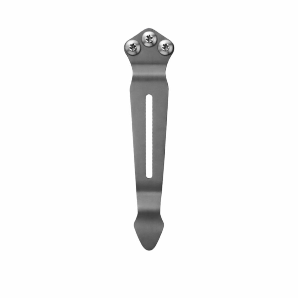 Grey Titanium Split Arrow Deep Carry Pocket Clip - Front View | Benchmade Knife Co.