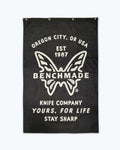 Benchmade Logo Garage Banner - Full design front view with brass eyelets | Benchmade Knife Co.