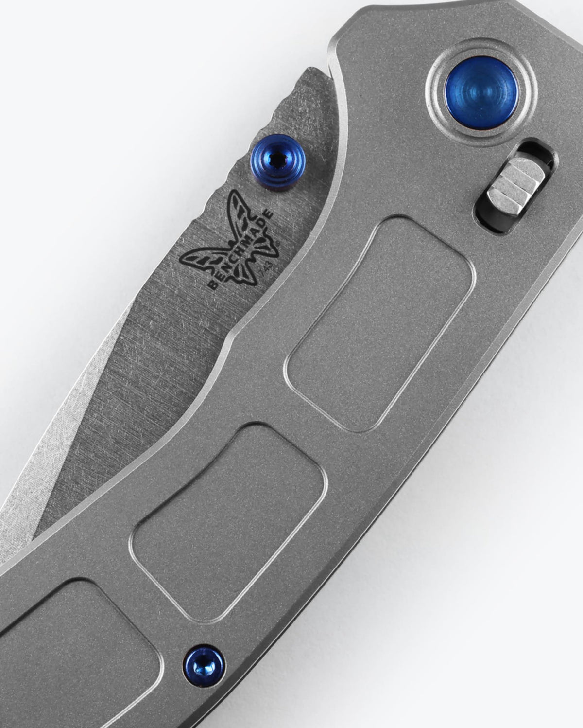 Gray Titanium Mini Narrows™ Knife Close-up Handle Detail | Benchmade Knife Co.