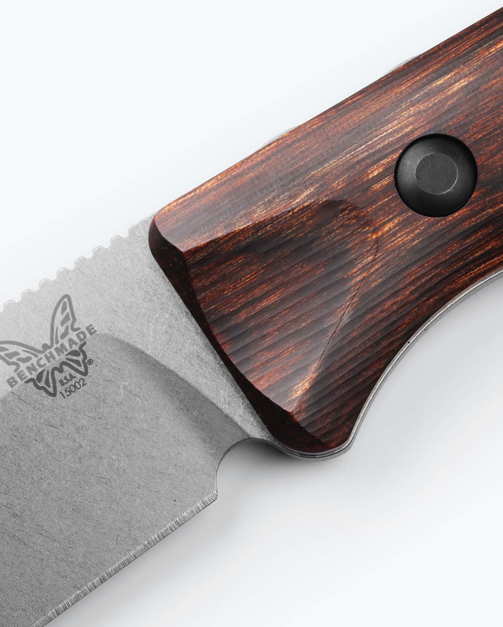 Benchmade Saddle Mountain Skinner - Close-up Stabilized Wood Handle Detail | Benchmade Knife Co.