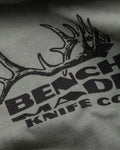 Antler SS Mens Tee - Close-up of Antler and Benchmade Logo Detail | Benchmade Knife Co.