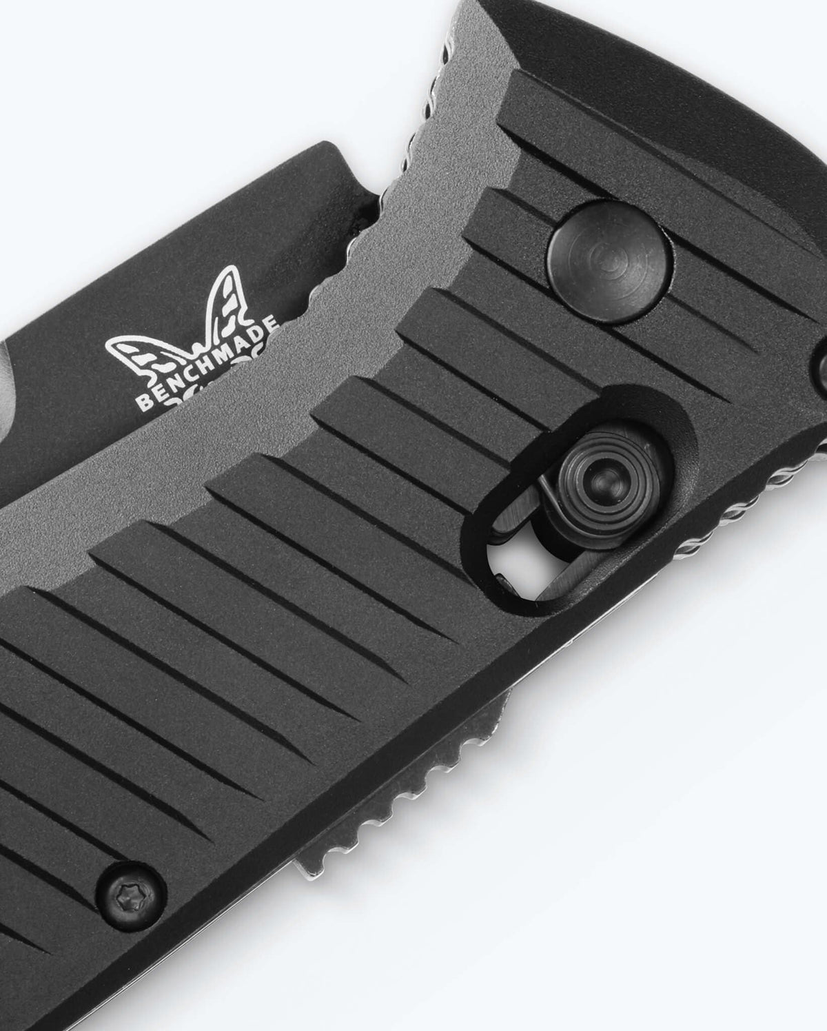 Auto Presidio® II Black Aluminum Handle Detail - AXIS Lock Close Up | Benchmade Knife Co.