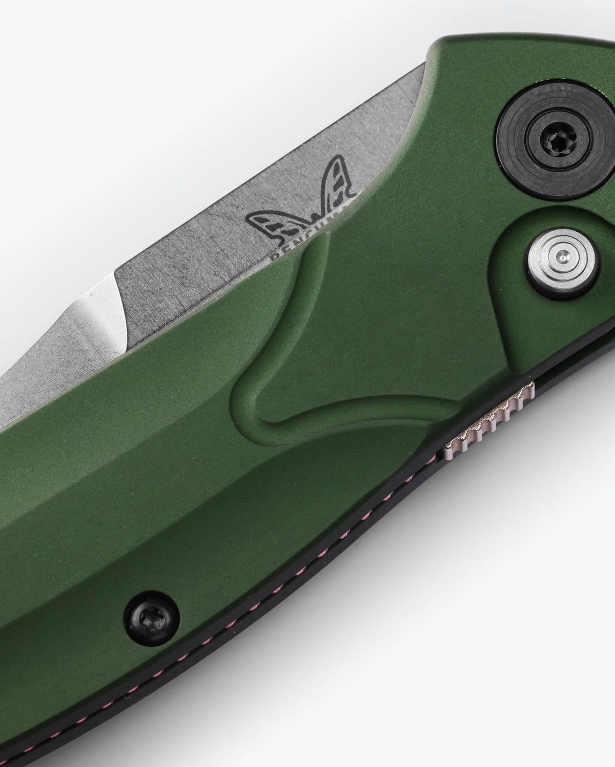 Benchmade 9400 Auto Osborne Green Aluminum - Handle Detail Close-up | Benchmade Knife Co.