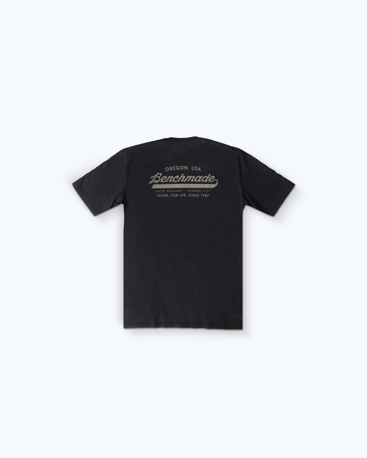 Black BKC Classic Script Tee - Back View with Oregon USA Graphics | Benchmade Knife Co.
