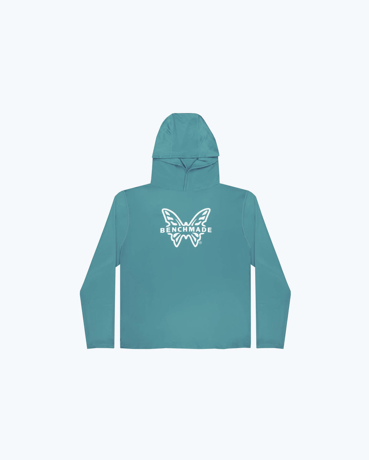Depth Blue Benchmade Butterfly Sun Hoodie - Back View, UPF Polyester Spandex | Benchmade Knife Co.