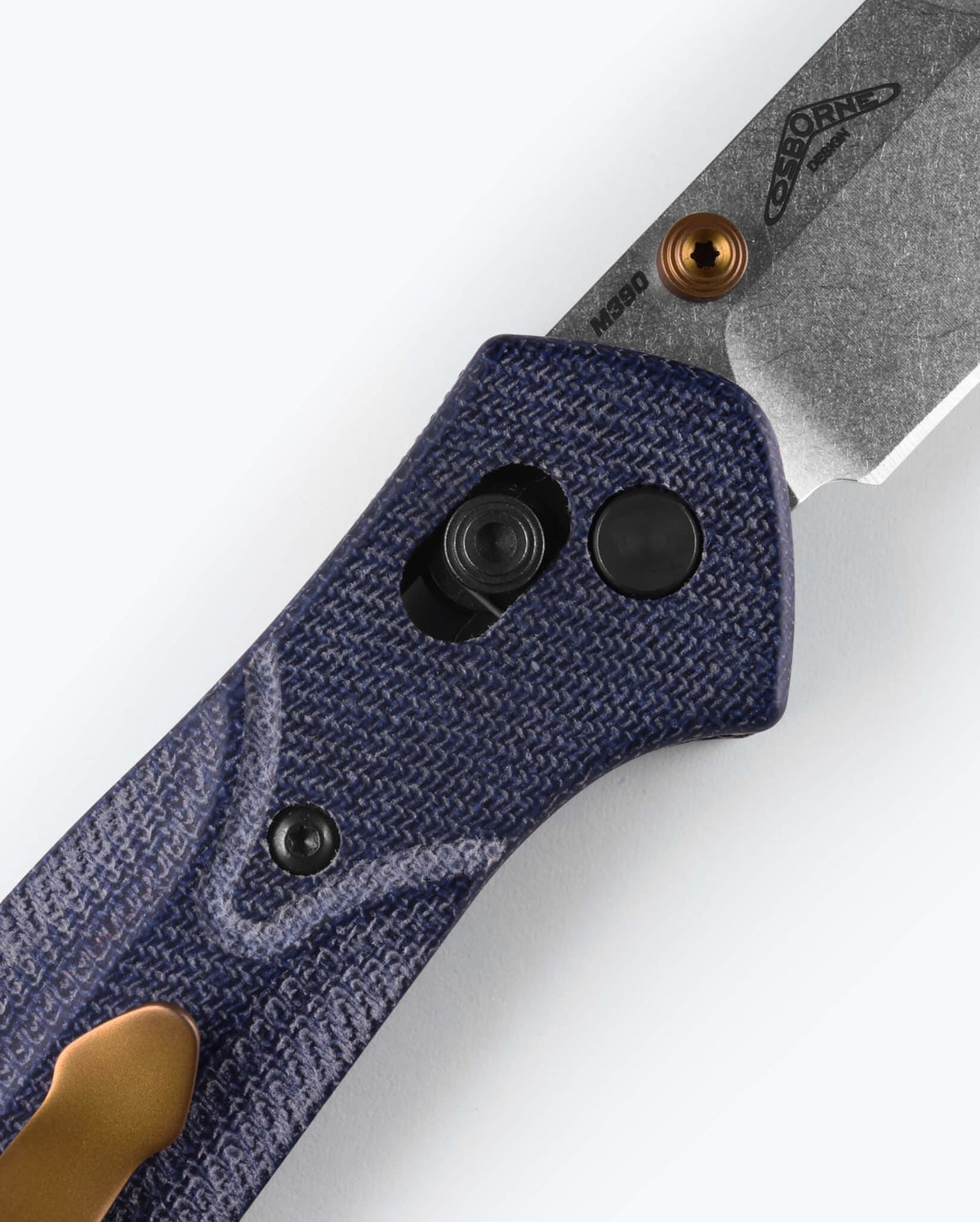 Benchmade 940 Osborne Denim Micarta Handle - Close Up Detail | Benchmade Knife Co.