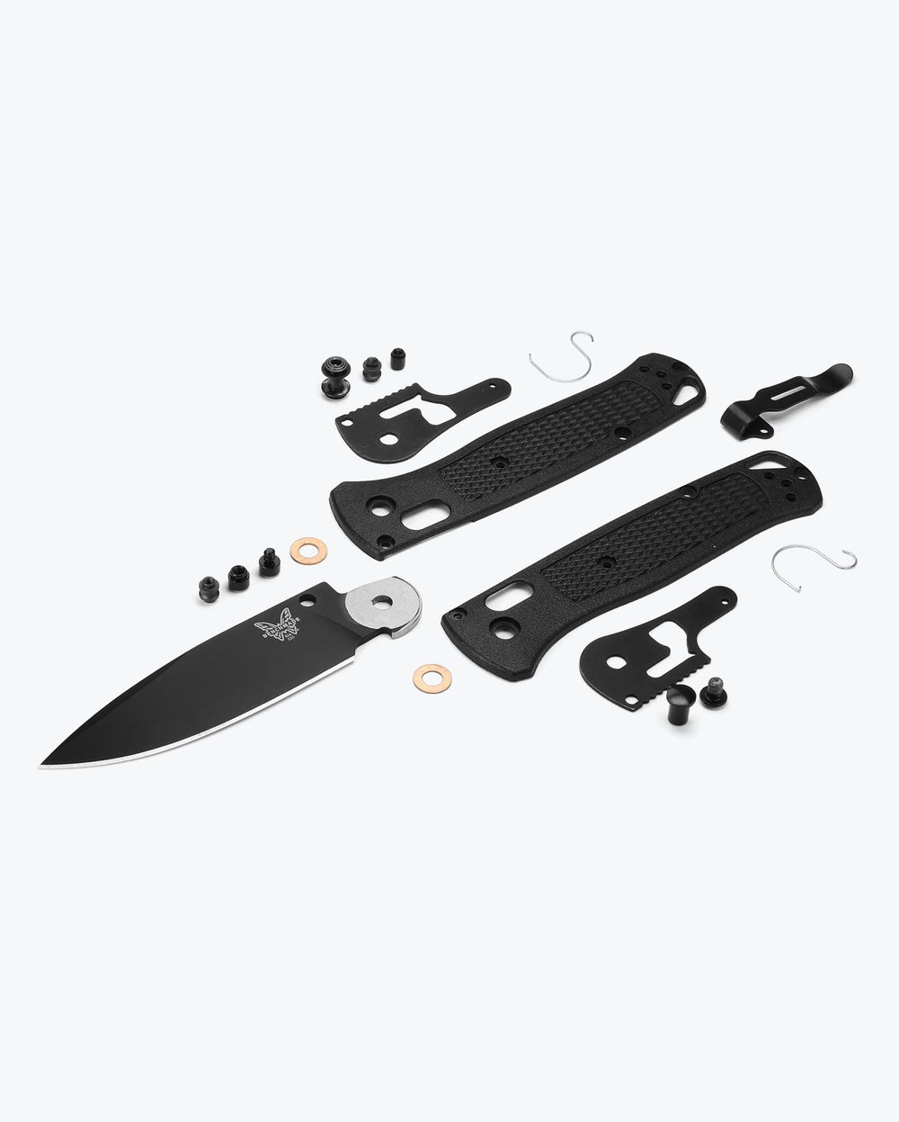 Bugout® CF-Elite® knife exploded parts view showing all components and hardware | Benchmade Knife Co.
