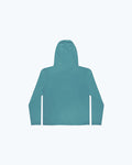 Depth Blue Sun Hoodie - Close-Up Fabric Texture with White Benchmade Butterfly Logo Detail | Benchmade Knife Co.