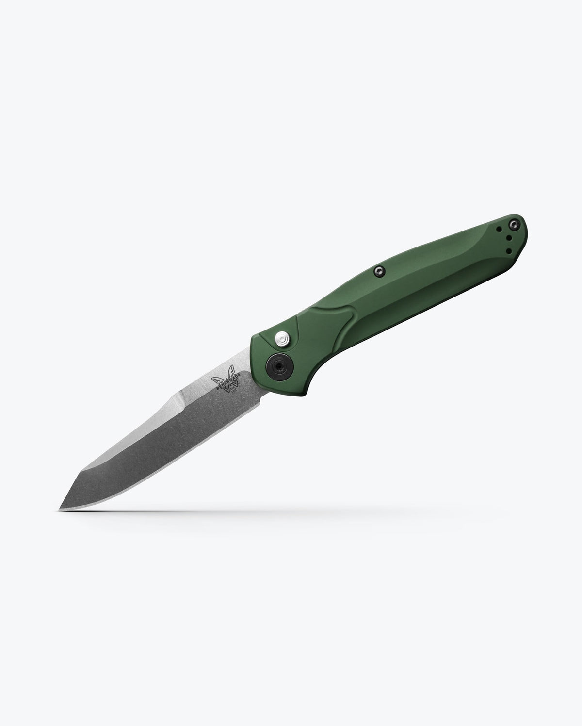 Benchmade 9400 Auto Osborne Green Aluminum - Angled Open View | Benchmade Knife Co.