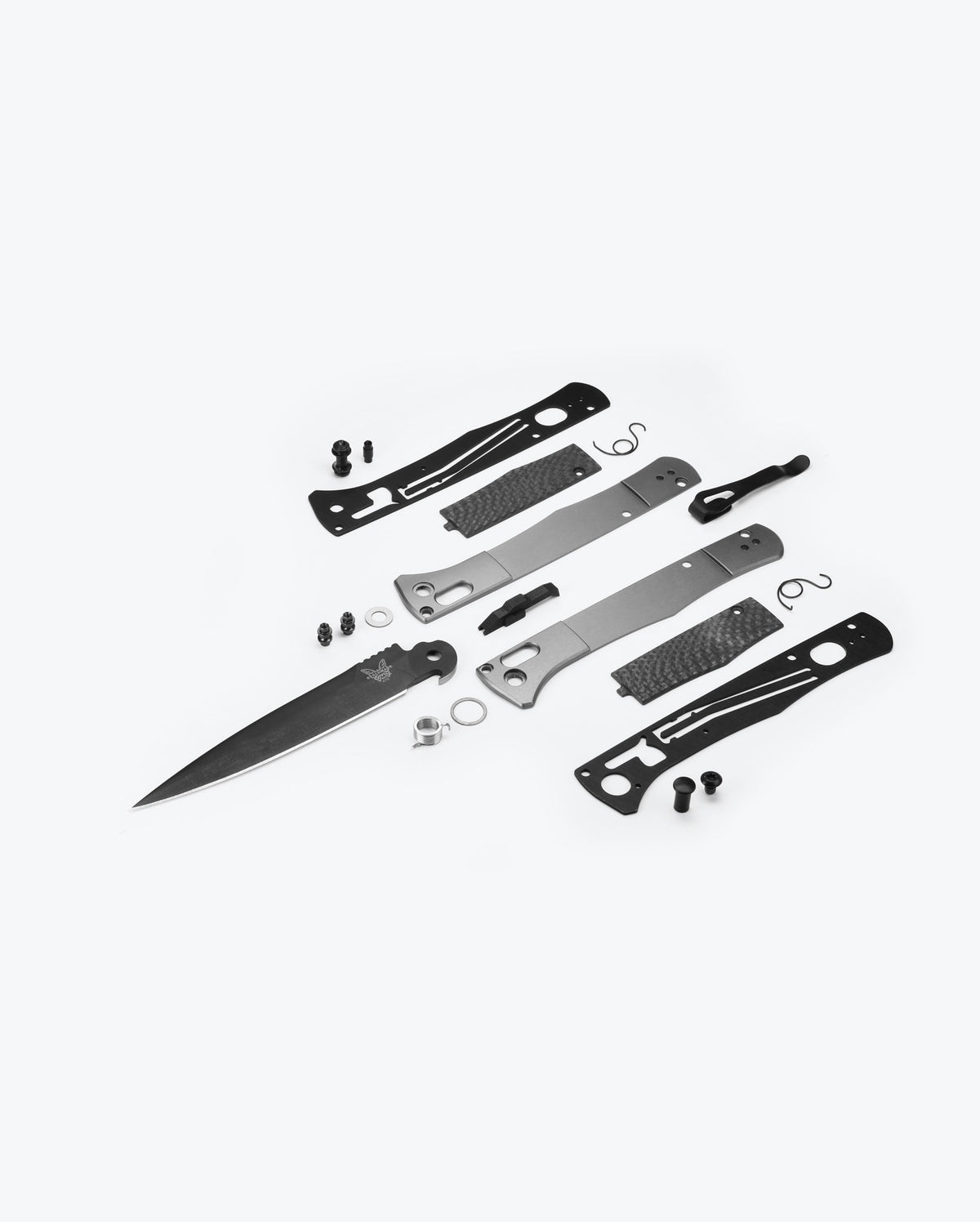 Benchmade Auto Fact Carbon Fiber & Aluminum Knife Components - Exploded Parts View | Benchmade Knife Co.