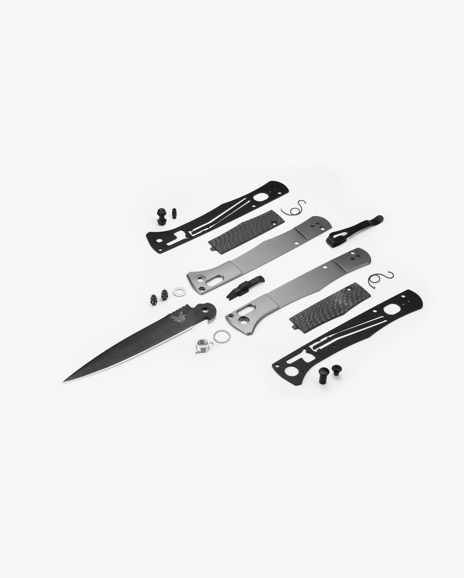 Benchmade Auto Fact Carbon Fiber & Aluminum Knife Components - Exploded Parts View | Benchmade Knife Co.