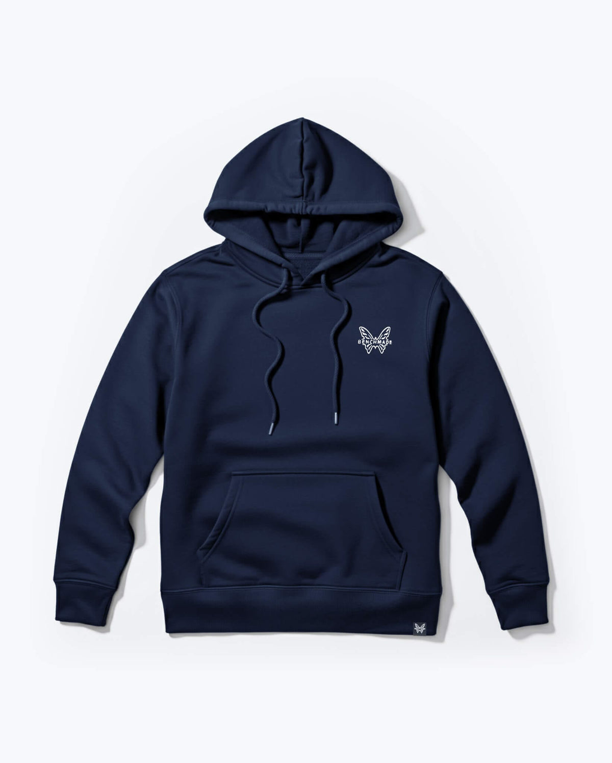 Navy Heavy Butterfly Pullover Hoodie - Flat Lay Front View with Chest Logo | Benchmade Knife Co.