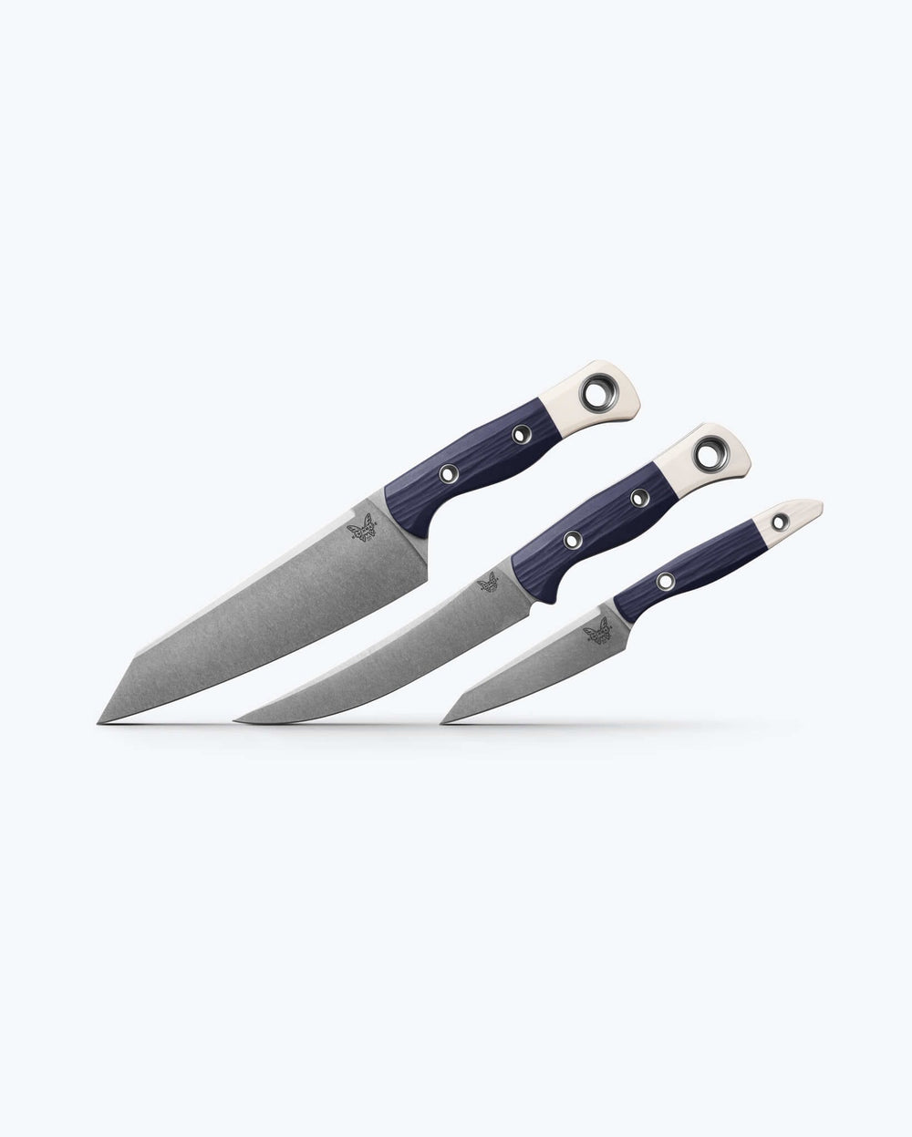Blue Handle Custom 3 Piece Kitchen Knife Set - Side Profile | Benchmade Knife Co.