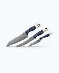 Blue Handle Custom 3 Piece Kitchen Knife Set - Side Profile | Benchmade Knife Co.