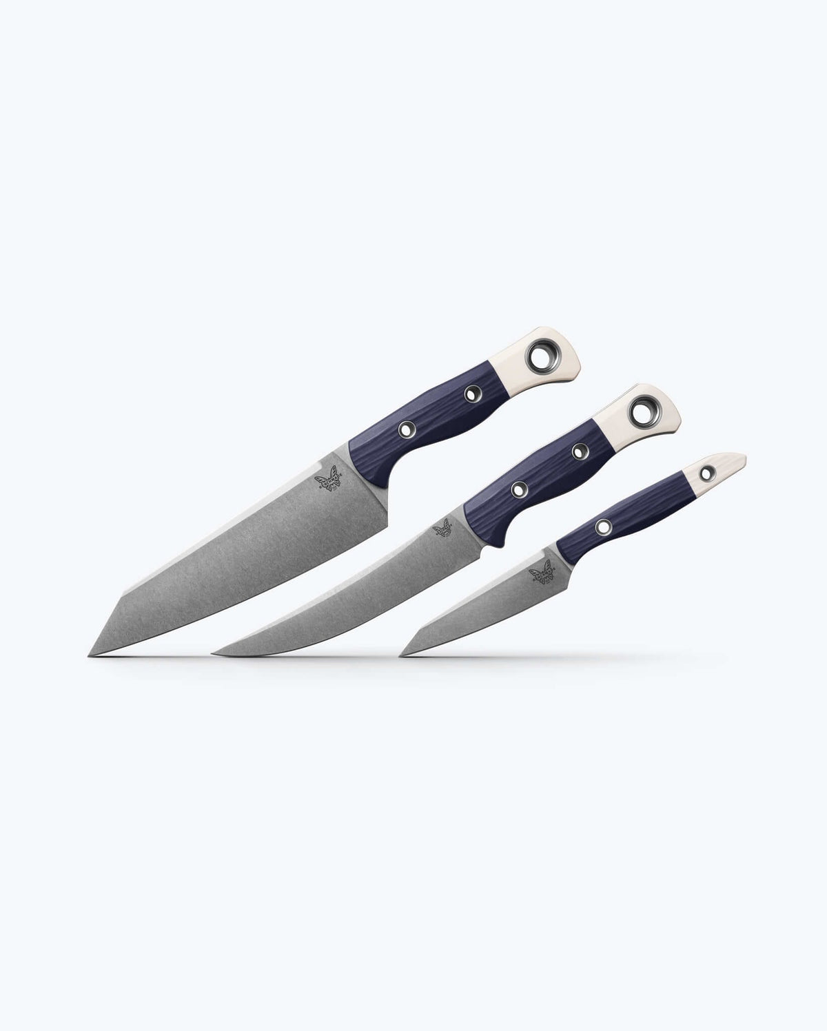 Blue Handle Custom 3 Piece Kitchen Knife Set - Side Profile | Benchmade Knife Co.