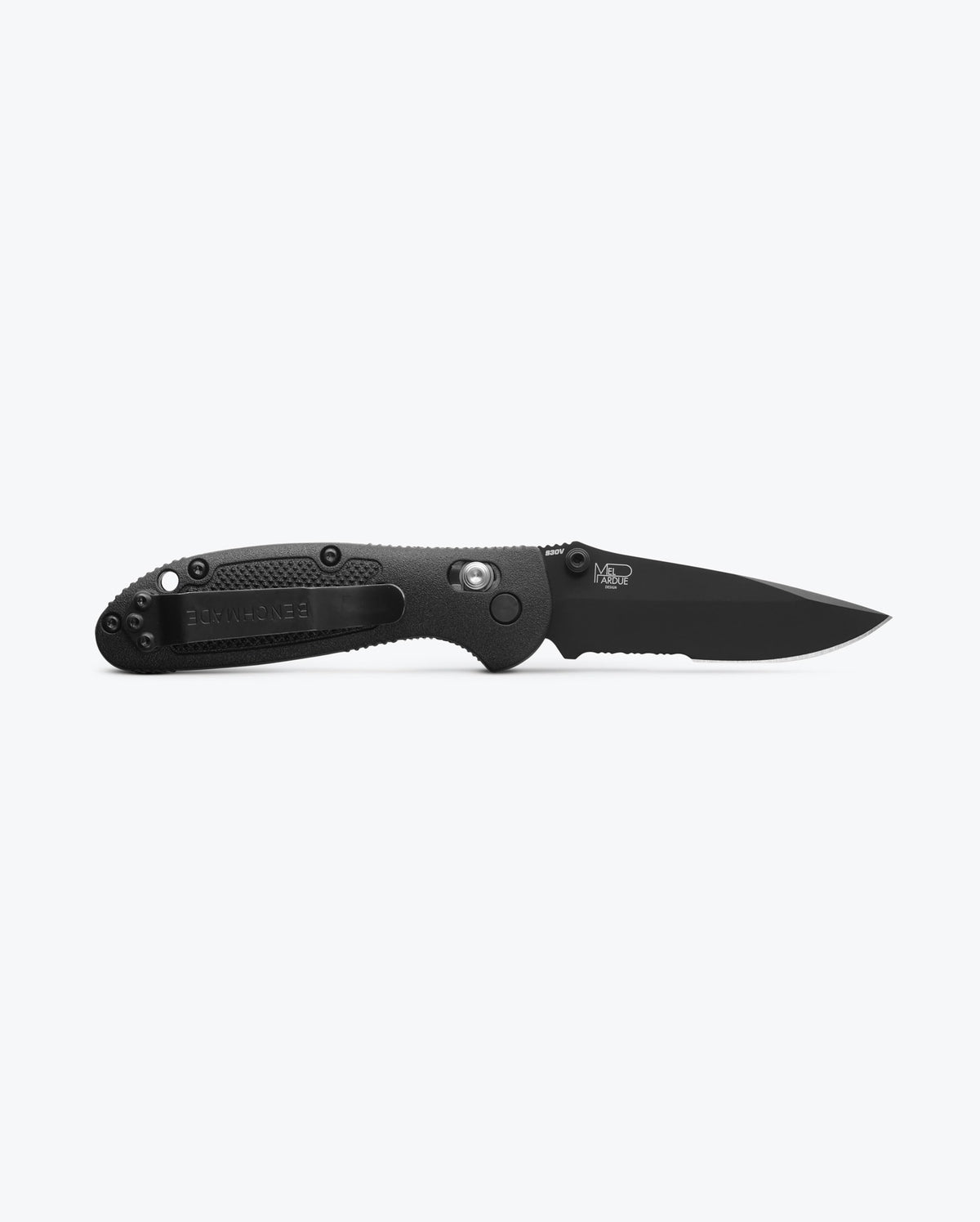 Mini Griptilian® Black Grivory® Drop-point - Open Back View Mel Pardue | Benchmade Knife Co.