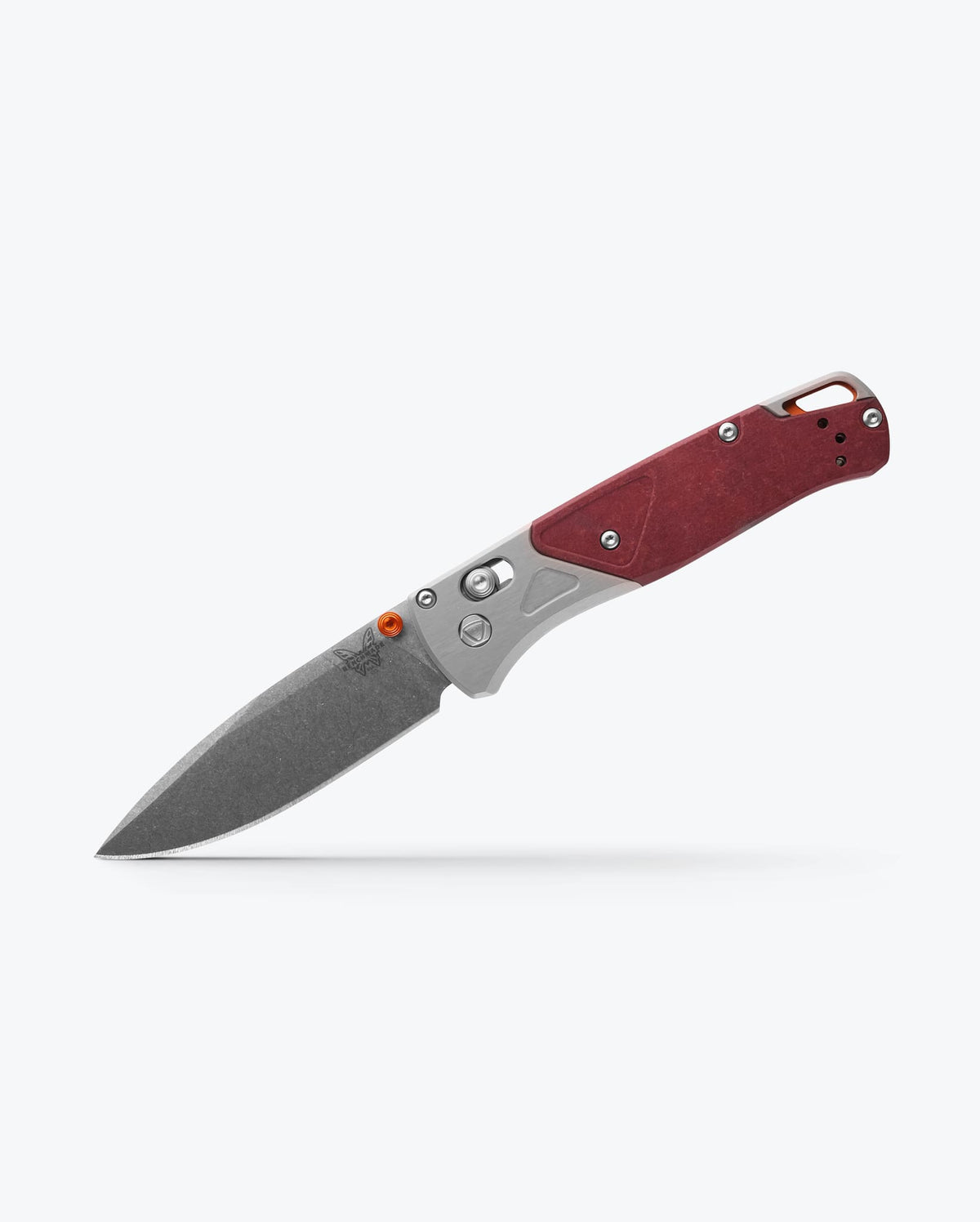 Bugout® Grey/Redstone Aluminum & Richlite Tactical Knife - Open Angled View | Benchmade Knife Co.