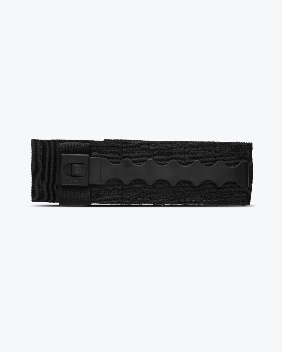 Black 8 Hook Pouch laid flat showing hook closure hardware - Top View | Benchmade Knife Co.