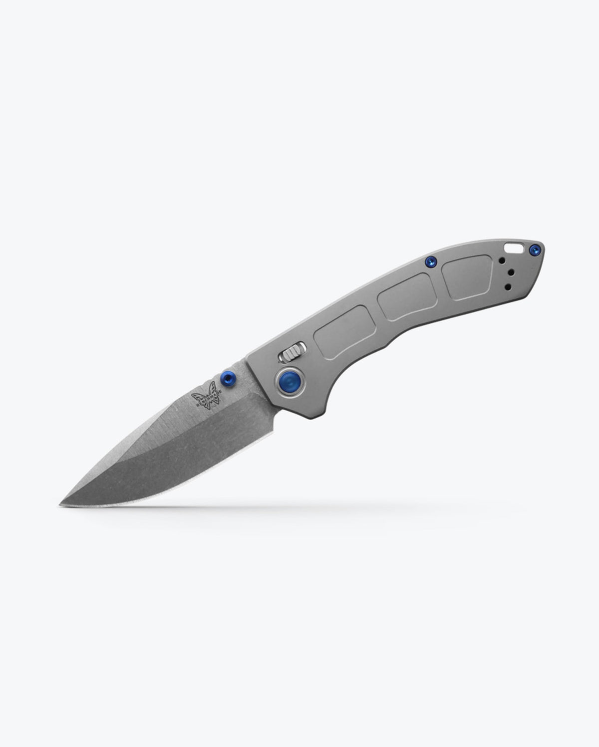 Gray Titanium Mini Narrows™ Knife Angled Open Position | Benchmade Knife Co.
